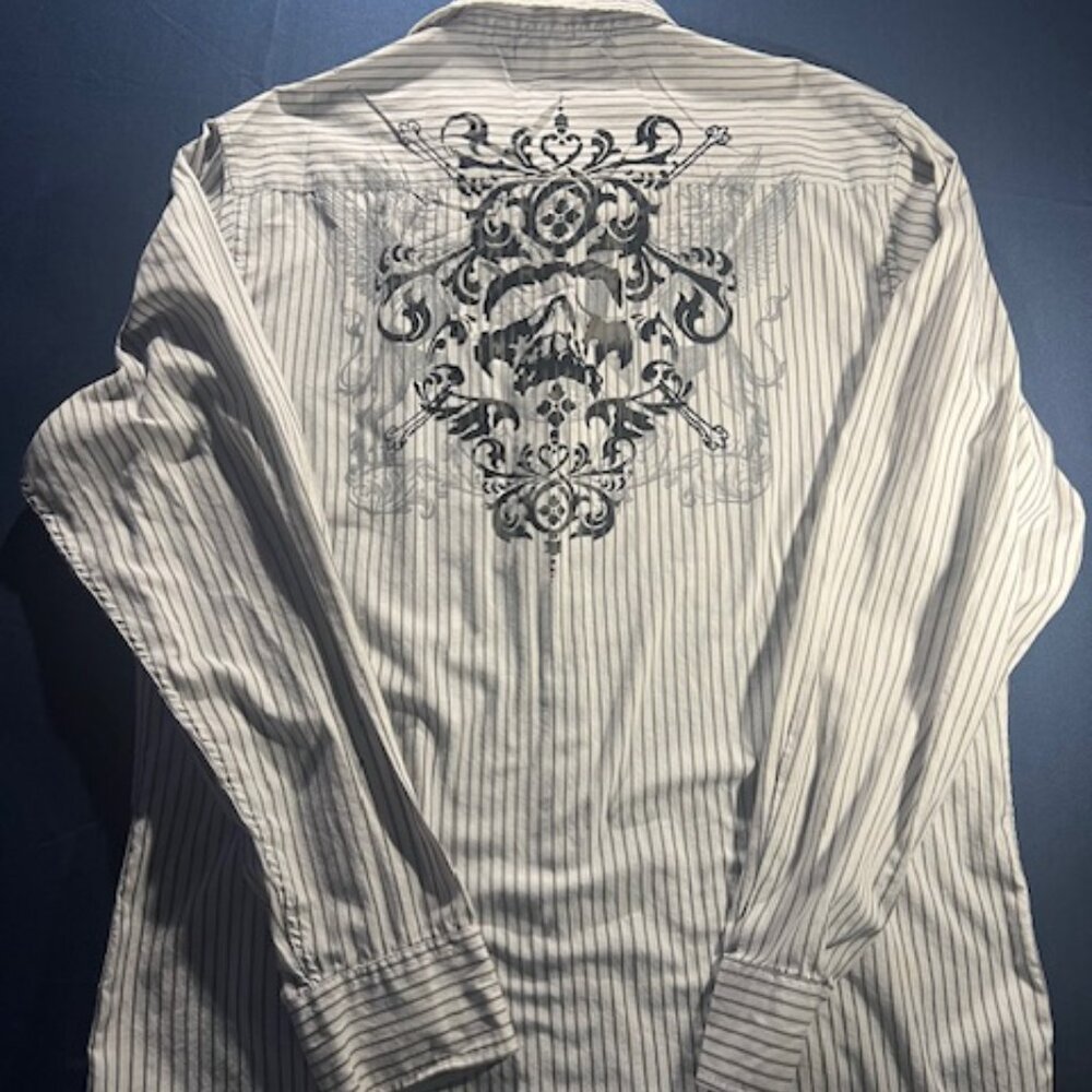 Red Level Nine button-down shirt.  "Y2K" or "modern"‎ graphic button-up Size XL